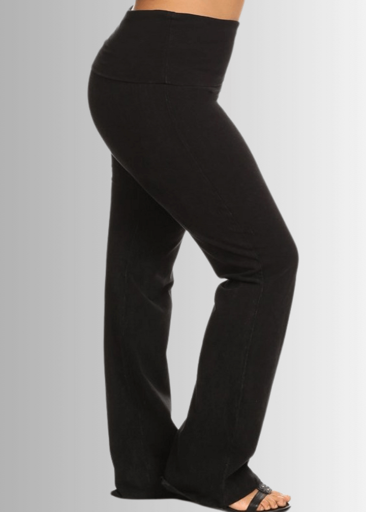 USA Made | Black Denim Women's Plus Size Bootcut Jeggings Fold Over Waist  | Style C30136 | Classy Cozy Cool Made in America Clothing Boutique
