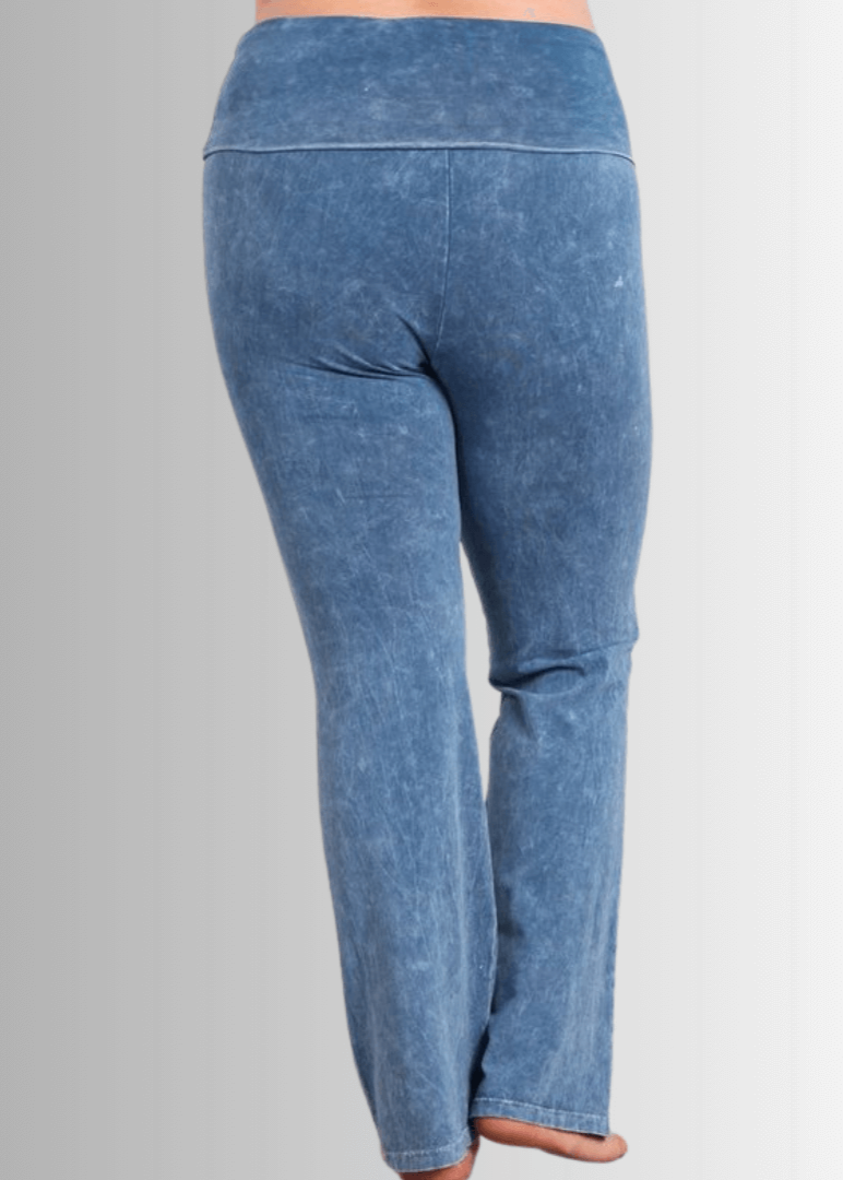 USA Made | Light Denim Women's Plus Size Bootcut Jeggings Fold Over Waist  | Style C30136 | Classy Cozy Cool Made in America Clothing Boutique