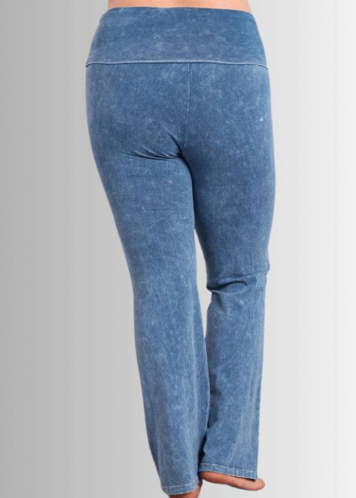 USA Made | Light Denim Women's Plus Size Bootcut Jeggings Fold Over Waist  | Style C30136 | Classy Cozy Cool Made in America Clothing Boutique