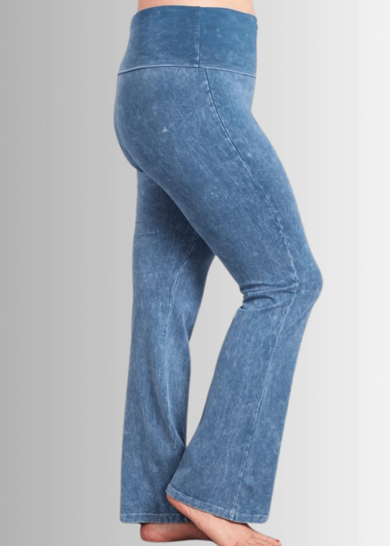 USA Made | Light Denim Women's Plus Size Bootcut Jeggings Fold Over Waist  | Style C30136 | Classy Cozy Cool Made in America Clothing Boutique