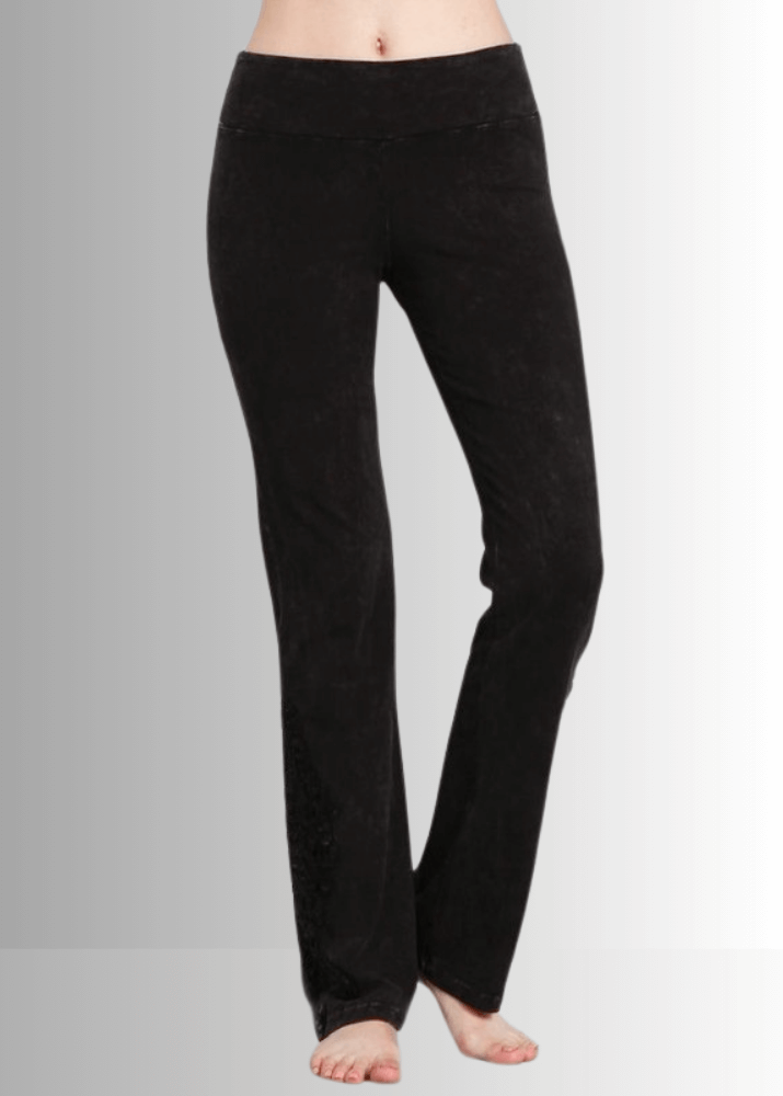 Made in USA Women's Black Boot Cut Jeggings with Crochet Detail Hem Style# C30372 | Classy Cozy Cool  Made in America Boutique