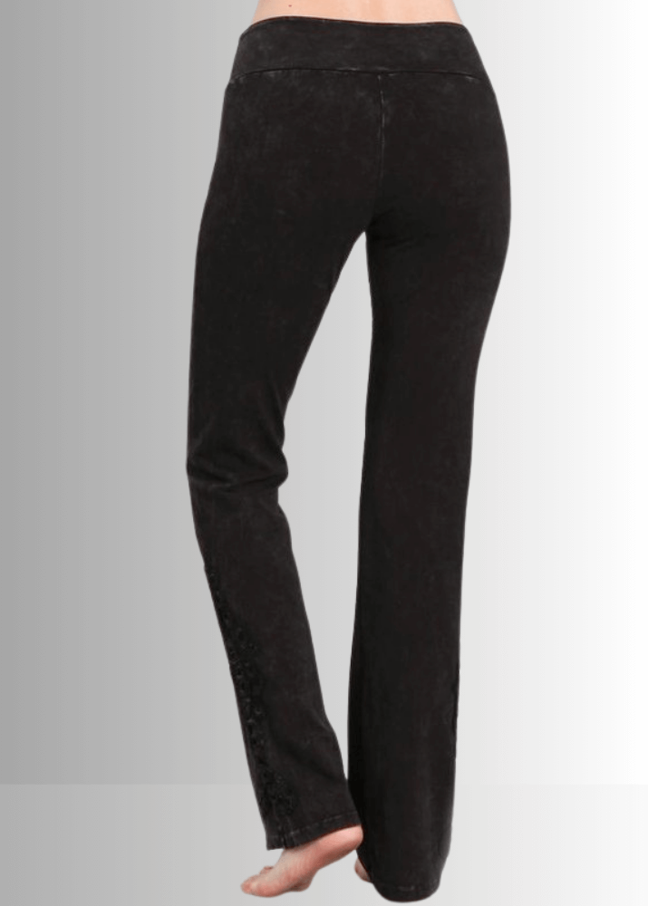 Made in USA Women's Black Boot Cut Jeggings with Crochet Detail Hem Style# C30372 | Classy Cozy Cool  Made in America Boutique