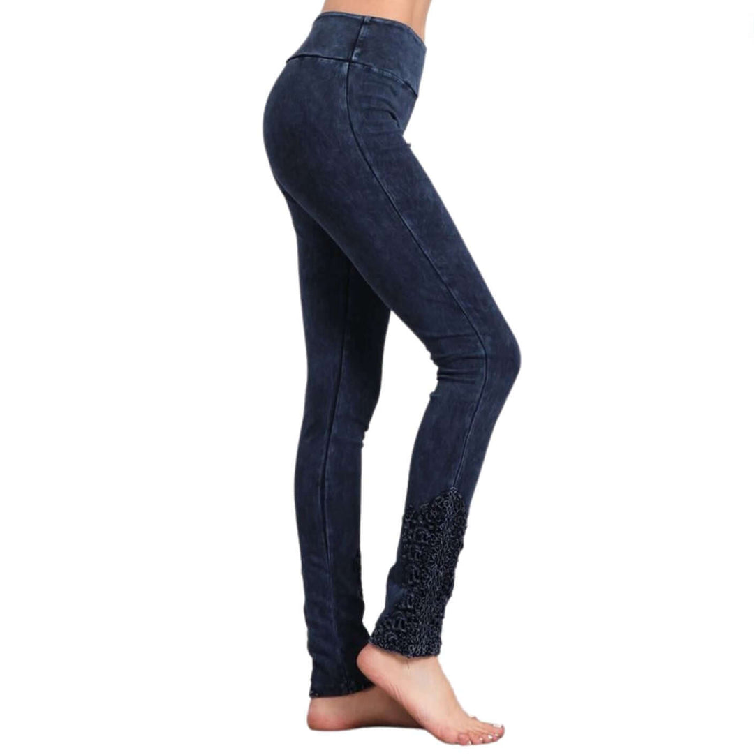 Made with USA Cotton | Chatoyant Mineral Washed Jeggings with Crochet Ankle Detail Hem Style# C30396 | Women's Fashion Clothing made in USA | Classy Cozy Cool