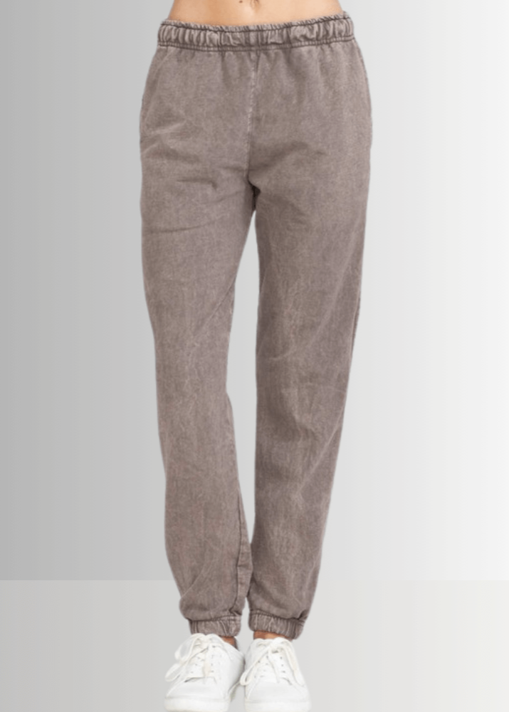USA Made Women's Casual Cotton French Terry Mineral Washed  Desert Taupe Joggers with Side Pockets and Drawstring Waist | Classy Cozy Cool Made in America Boutique