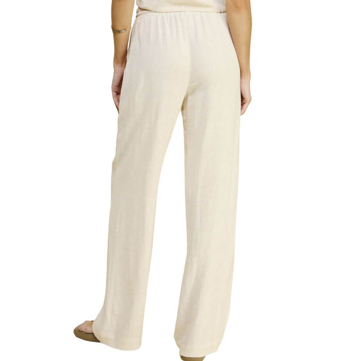 USA Made Linen Blend Bootcut Pants with Pockets - Relaxed Fit Drawstring & Elastic Waist Side | Classy Cozy Cool Women's American Boutique
