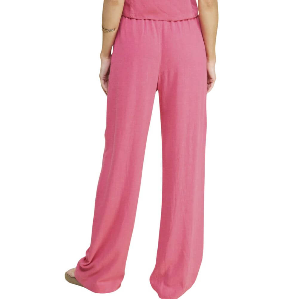 USA Made Linen Blend Bootcut Pants with Pockets in Fuchsia - Relaxed Fit Drawstring & Elastic Waist Side | Brand: If She Loves Style# ISP1235L | Made in America Boutique