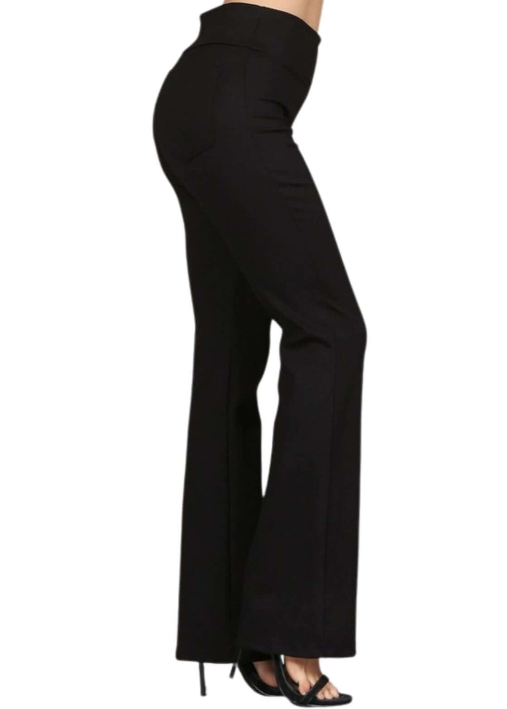 USA Made Full length Ladies Classic Black Pull-On Bootcut Ponte Pants with Back Pockets | Classy Cozy Cool Women's Made in America Boutique