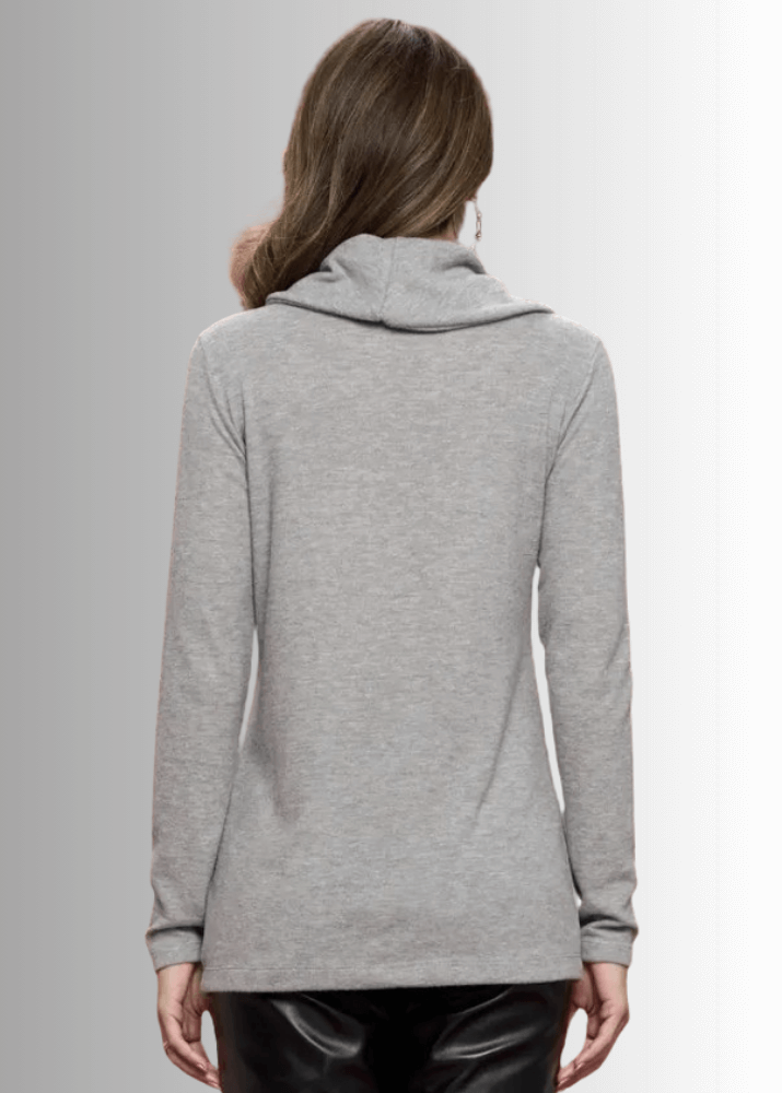 Made in USA Ladies' Super Soft Long Sleeve Cowl Turtle Neck Cashmere Feel Sweater Top in Heather Grey | Renee C Style# 4134TP