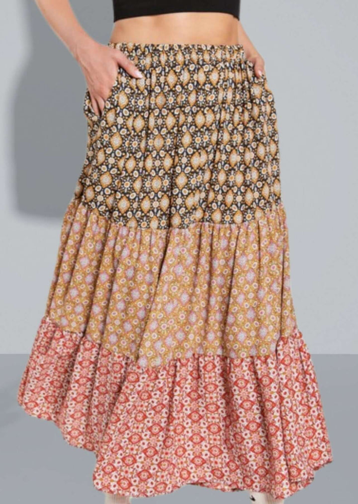 Made in USA Women's Color Block Patterned Maxi Skirt with Side Pockets 3 Unique Patterns | Classy Cozy Cool Women's Made in USA Boutique