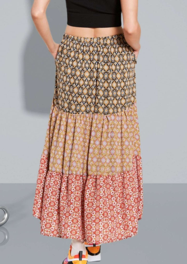 Made in USA Women's Color Block Patterned Maxi Skirt with Side Pockets 3 Unique Patterns | Classy Cozy Cool Women's Made in USA Boutique