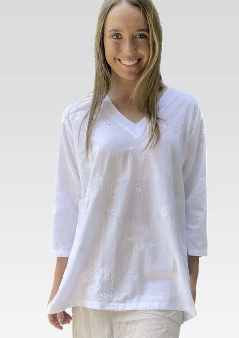 White Embroidered Cotton Top main image 0