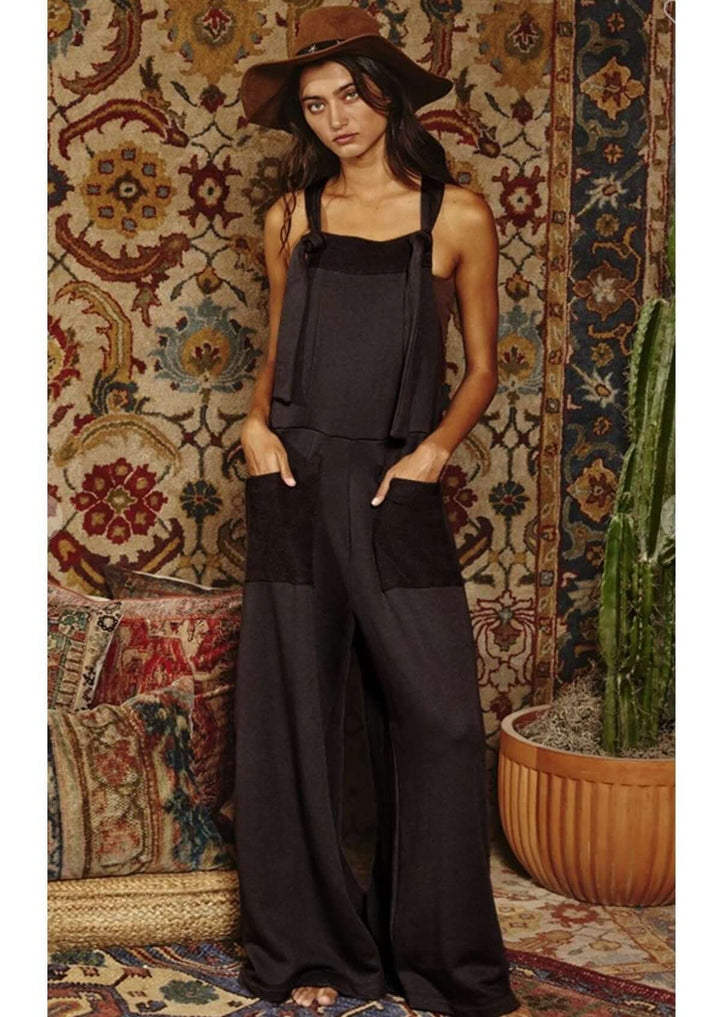 Bucket List Style# R5076 Ladies French Terry Casual Overall Slouchy Jumpsuit with Adjustable Straps  | Made in USA | Women's Made in America Boutique