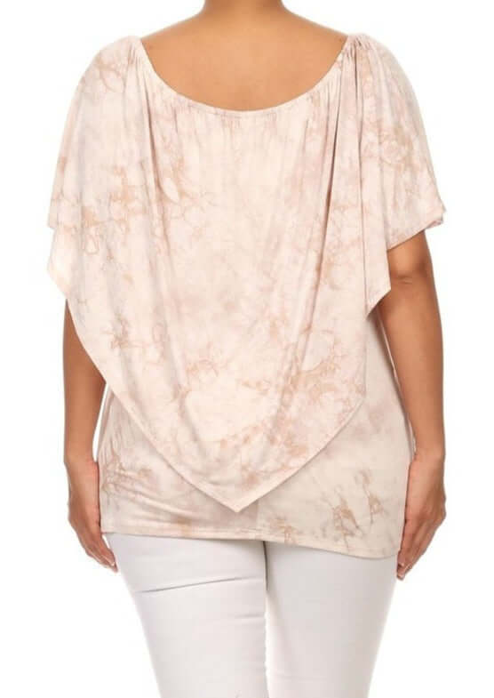 USA-made Ladies Plus Size Tie Dye Convertible Top with elastic neckline Style Multiple Ways | Chatoyant Style# P10439 | Classy Cozy Cool Women's Made in America Boutique