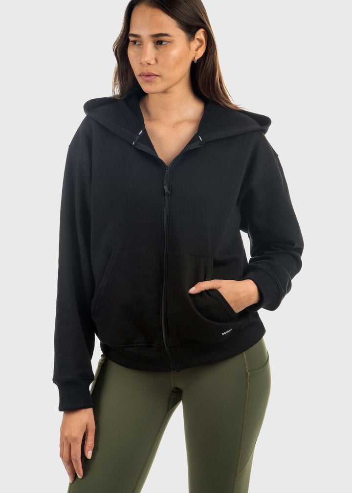 Made in USA WSI Sportswear Women's Cotton HIGHLAND FLEECE FULL ZIP SWEATSHIRT, Medium Weight in Black or Moss Green