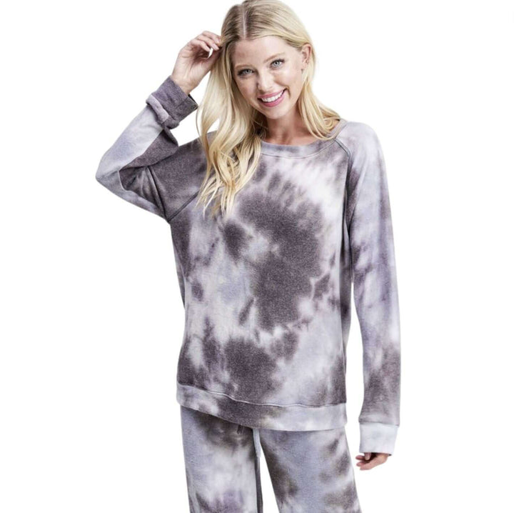Brand: Phil Love | Lavender & Gray Tie Dye Plush & Cozy Loungewear Set | Proudly Made in the USA | Classy Cozy Cool Women's Clothing Boutique