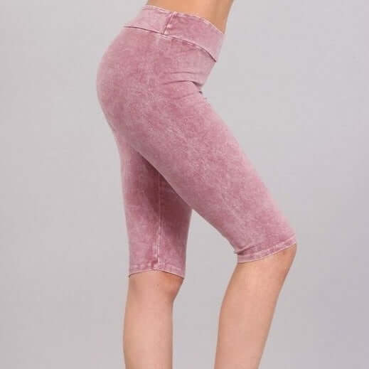 Ladies Mineral Washed Rose Denim Knee Length Biker Shorts | Chatoyant Style# C30331 | Made in USA | Classy Cozy Cool Women's Made in America Boutique