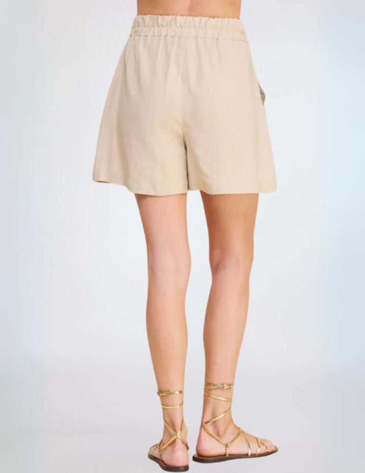 USA Made Women's Amari Linen Blend Walking Shorts in Natural Tan  | Classy Cozy Cool Made in America Clothing Boutique