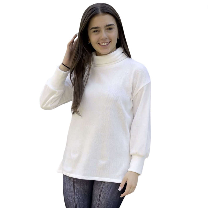 Brand: If She Loves | Glitz White Chenille Turtle Neck Cropped Sweater | Style IST1271 | Made in USA | Classy Cozy Cool Women's Clothing Boutique