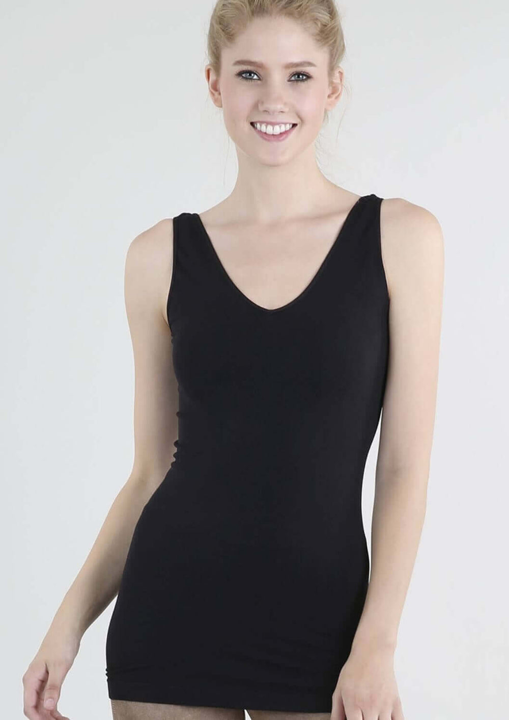 Niki Biki Ladies Fitted Reversible Essentials Tank Top Style# NS7180  in Black | Made in USA | Classy Cozy Cool Women's Made in America Boutique
