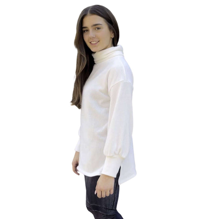 Brand: If She Loves | Glitz White Chenille Turtle Neck Cropped Sweater | Style IST1271 | Made in USA | Classy Cozy Cool Women's Clothing Boutique