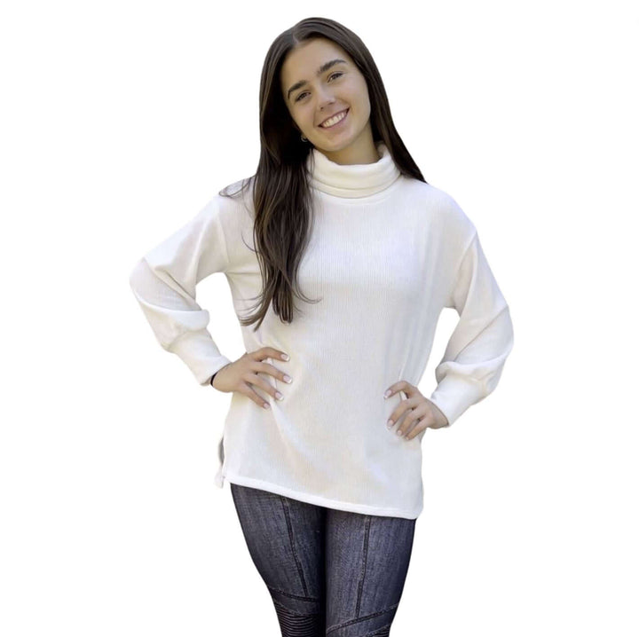 Brand: If She Loves | Glitz White Chenille Turtle Neck Cropped Sweater | Style IST1271 | Made in USA | Classy Cozy Cool Women's Clothing Boutique