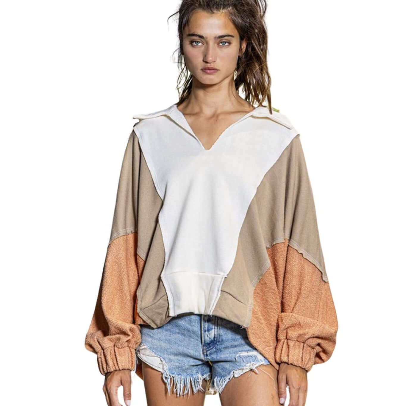 Bucket List Clothing Oversized French Terry Color Block Pullover