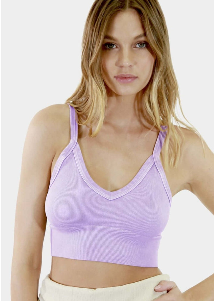 Niki Biki Ladies Fitted Vintage V-Neck Ribbed Bra Top Style NS8187  in Vintage Amethyst | Made in USA | Classy Cozy Cool Women's Made in America Boutique