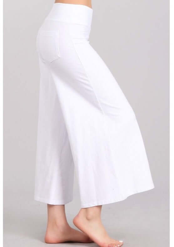 Ladies Super Soft Mineral Washed Gaucho Pants in White | Made in USA | Chatoyant Style# C30458 | Classy Cozy Cool Women's Made in America Boutique