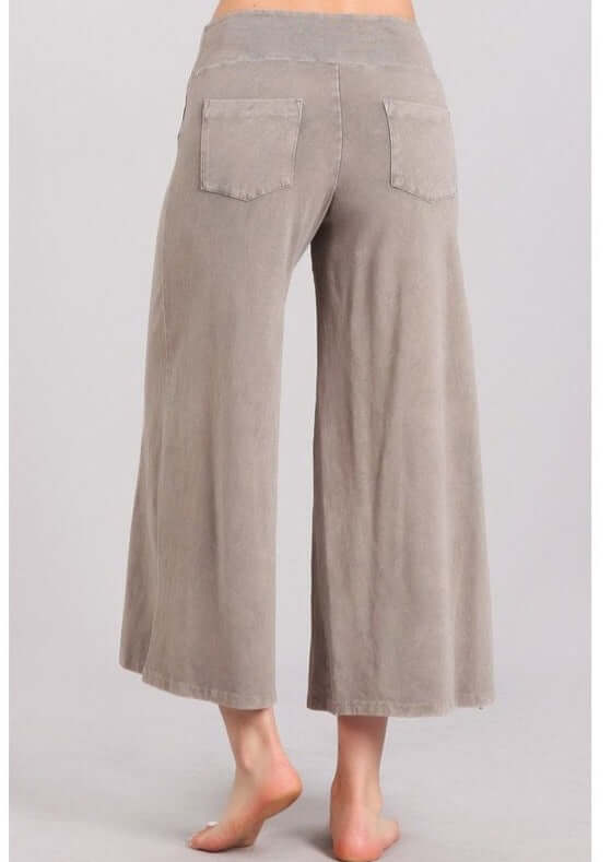 Ladies Super Soft Mineral Washed Gaucho Pants in Taupe | Made in USA | Chatoyant Style# C30458 | Classy Cozy Cool Women's Made in America Boutique