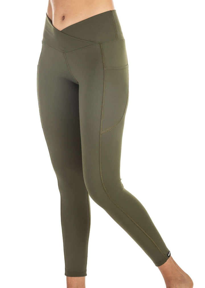 Made in USA WSI Sportswear Women's Motion Cross Over Pocketed Legging for Workout or Yoga in Olive Green