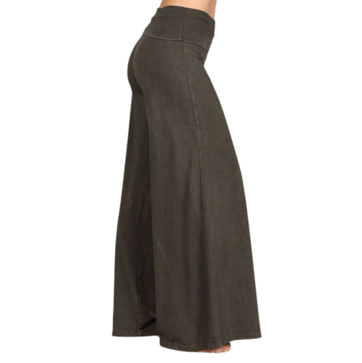 Ladies' Work, Lounge, Travel Cotton Palazzo Pants in Moss Green | Chatoyant Style# C30629 |Classy Cozy Cool Women's Made in America Clothing Boutique