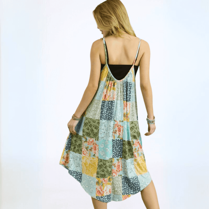 Made in USA | Ladies Colorful Print Spaghetti Straps Super Soft Summer Sun Dress for Beach, Vacation, Summer Parties  Classy Cozy Cool Women's Made in America Boutique