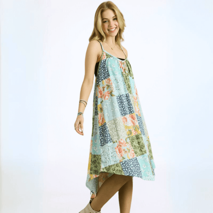 Made in USA | Ladies Colorful Print Spaghetti Straps Super Soft Summer Sun Dress for Beach, Vacation, Summer Parties  Classy Cozy Cool Women's Made in America Boutique
