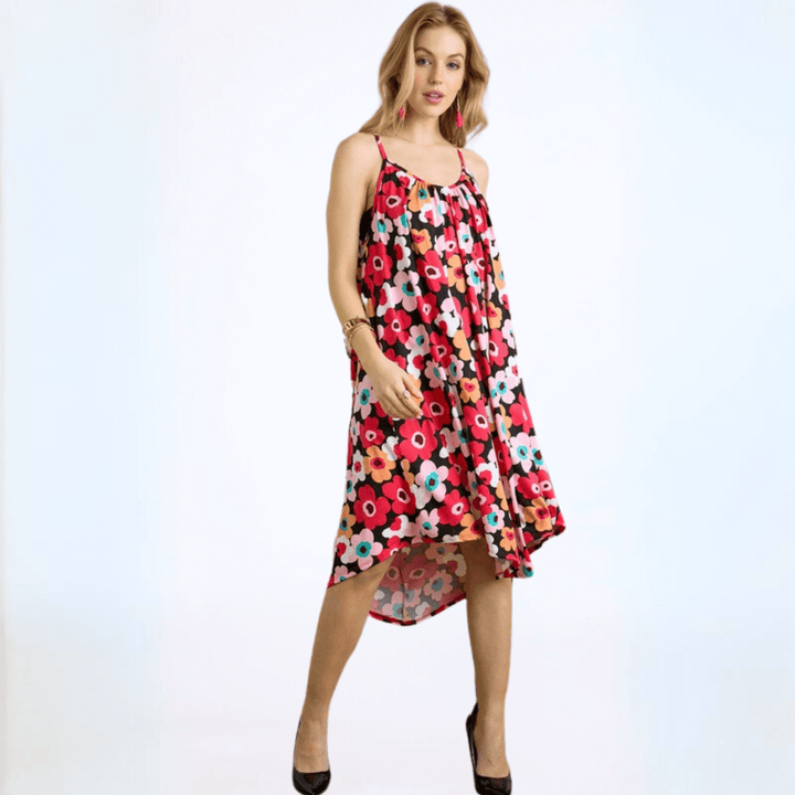 Made in USA | Ladies Colorful Print Spaghetti Straps Super Soft Summer Sun Dress for Beach, Vacation, Summer Parties  Classy Cozy Cool Women's Made in America Boutique
