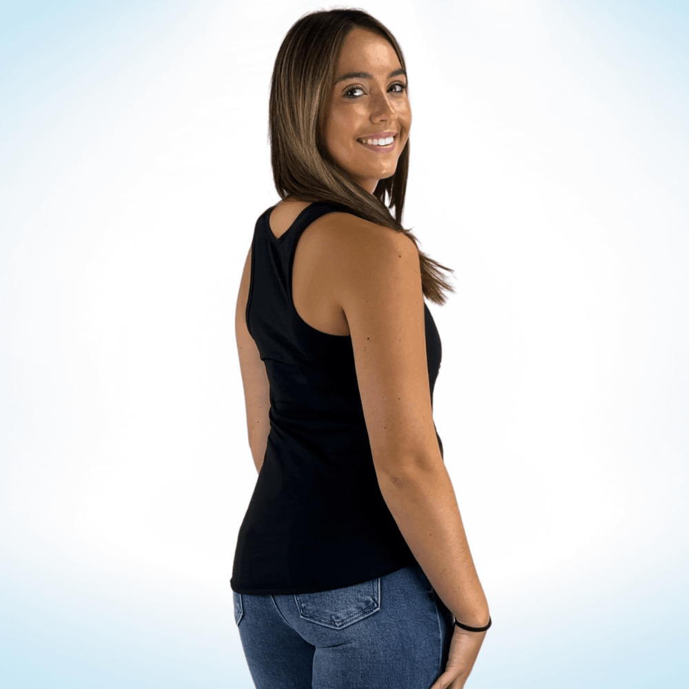 Made in USA Women's "America" Heart Graphic Black Racerback Tank Top, Fitted, Round Neckline, Patriotic | Classy Cozy Cool Made in America Boutique