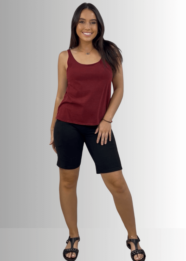 Twenty Four Seven Tank Top | Women's Sustainable and durable premium America-made cotton tank top, in Mineral Washed Vintage Burnt Red Clay, Wide Round Neck, Loose Fit, Perfect for Layering | Classy Cozy Cool Style C11315