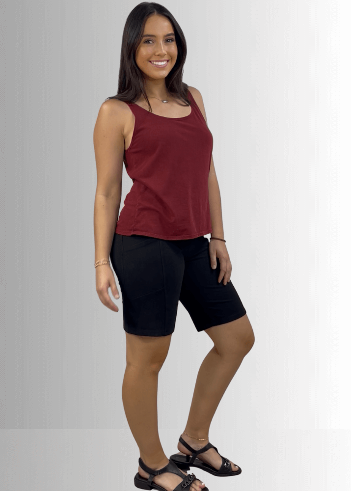 Twenty Four Seven Tank Top | Women's Sustainable and durable premium America-made cotton tank top, in Mineral Washed Vintage Burnt Red Clay, Wide Round Neck, Loose Fit, Perfect for Layering | Classy Cozy Cool Style C11315