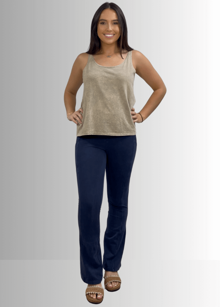 Twenty Four Seven Tank Top | Women's Sustainable and durable premium America-made cotton tank top, in Mineral Washed Vintage Stone Color, Wide Round Neck, Loose Fit, Perfect for Layering | Classy Cozy Cool Style C11315