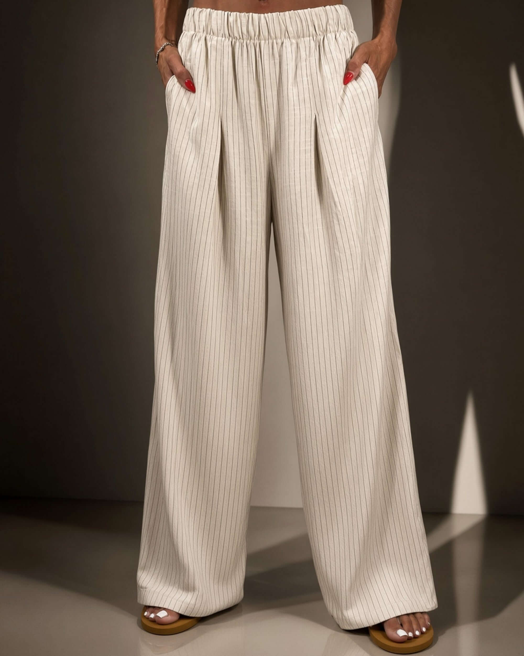 Avery Ivory Pinstripe Wide Leg Pant | Made in USA – Classy Cozy