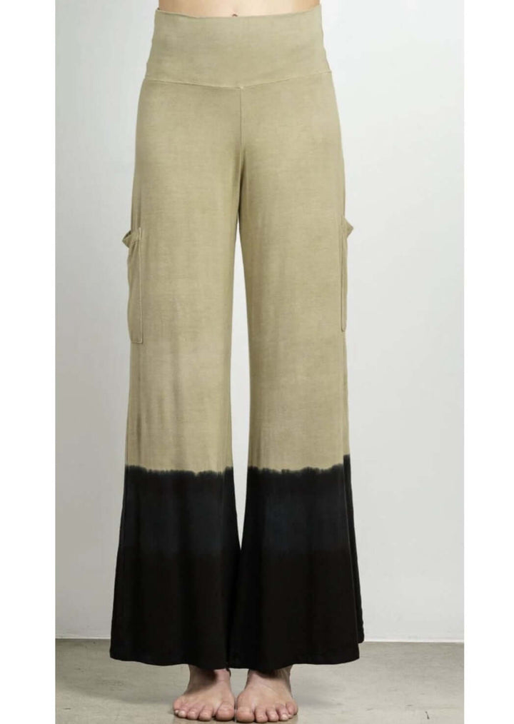 Jala Women's Chill Cargo Pants with  Pockets in Midnight River, a Combination of Black & Tan | Style# CCP16-MR | Made in USA | Classy Cozy Cool Women's Made in America Clothing Boutique
