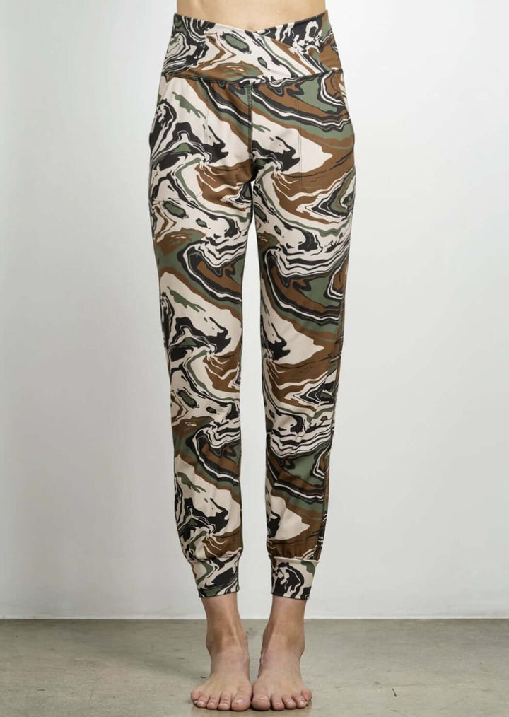 Jala Women's Cross Waist Jogger with Side Pockets Jogger in Camo | Style# CWJ16-CM | Made in USA | Classy Cozy Cool Women's Made in America Clothing Boutique