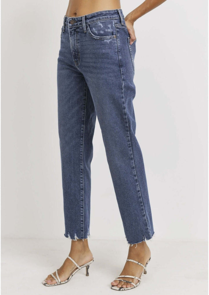 Just Black Denim Relaxed Fit Mid Rise Distressed Hem Cropped Jeans BP304J | Made in USA | Classy Cozy Cool Made in America Women's Clothing Boutique
