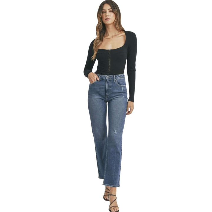 Just Black Denim Style# BP373J | Women's True Vintage Straight Leg Denim Jeans in Medium Denim | Made in USA | Classy Cozy Cool Women's Made in America Clothing Boutique