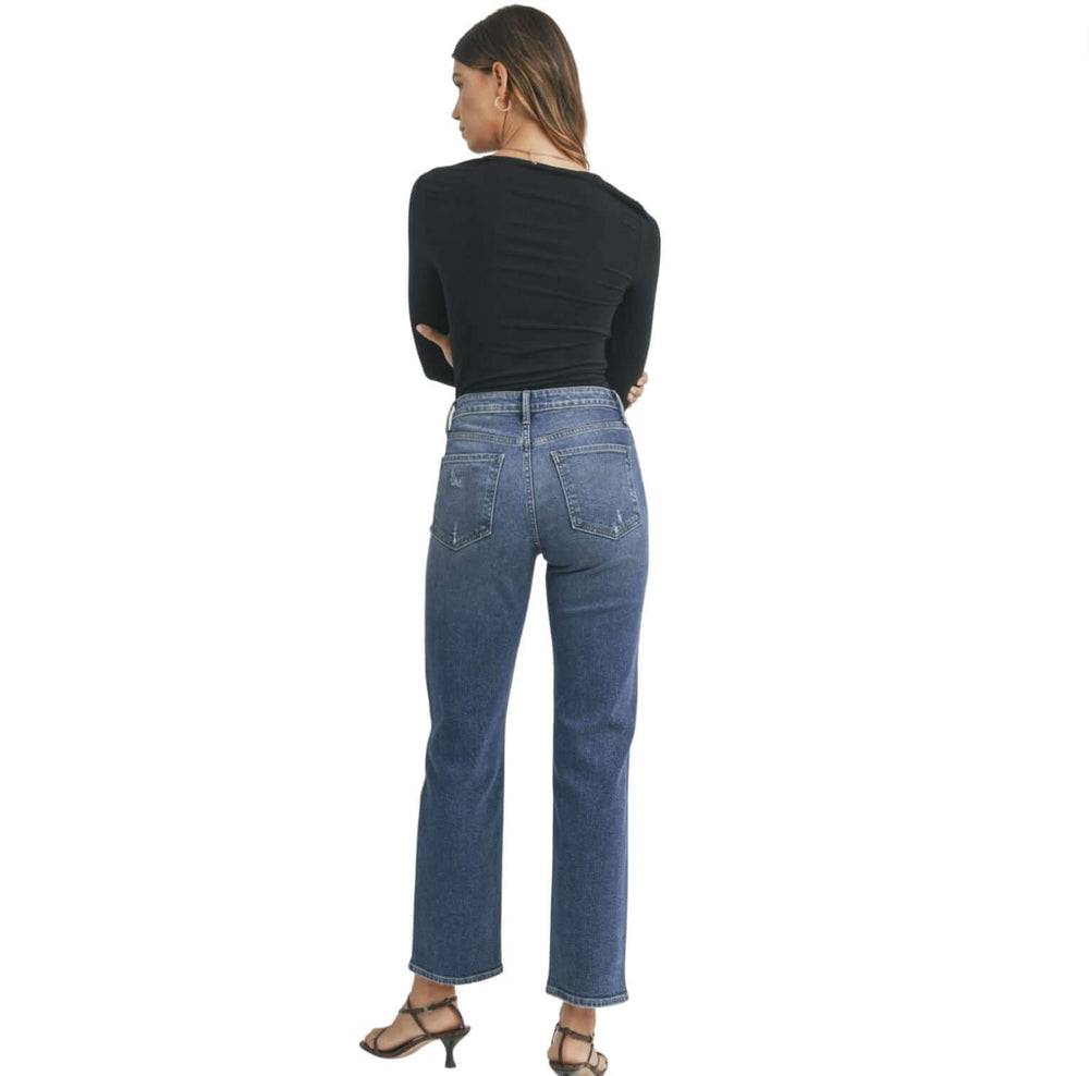 Just Black Denim Style# BP373J | Women's True Vintage Straight Leg Denim Jeans in Medium Denim | Made in USA | Classy Cozy Cool Women's Made in America Clothing Boutique