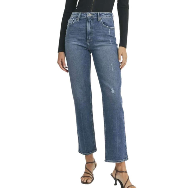 Just Black Denim Style# BP373J | Women's True Vintage Straight Leg Denim Jeans in Medium Denim | Made in USA | Classy Cozy Cool Women's Made in America Clothing Boutique