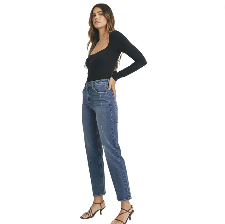 Just Black Denim Style# BP373J | Women's True Vintage Straight Leg Denim Jeans in Medium Denim | Made in USA | Classy Cozy Cool Women's Made in America Clothing Boutique