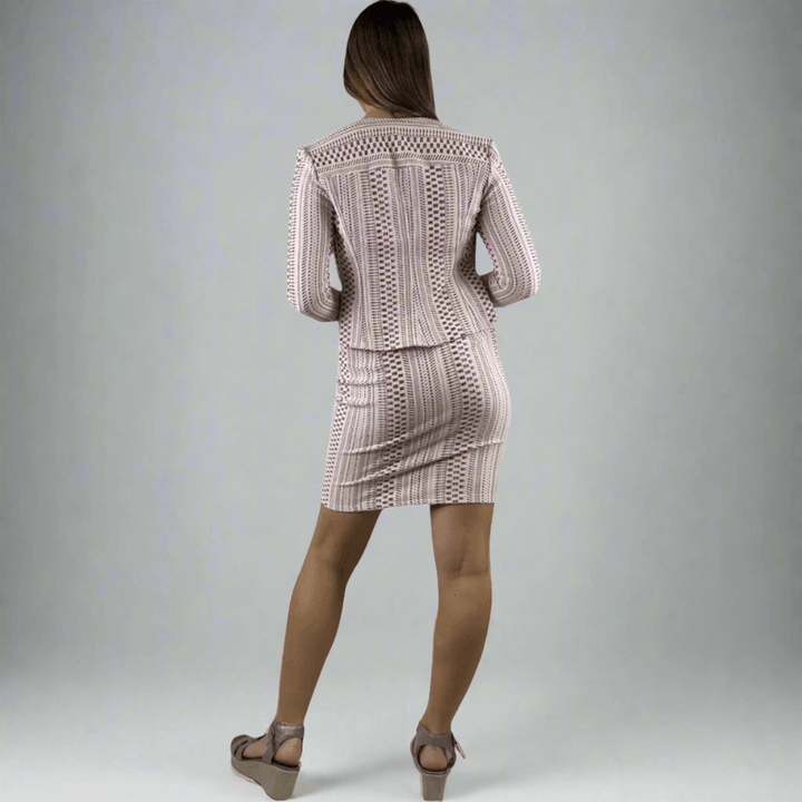 Made in USA Women's Designer Fitted Sheath Mini Dress with Princess Line, Side pockets, Superior Quality in Pink & White by Designer: Elana Kattan Season: All Season