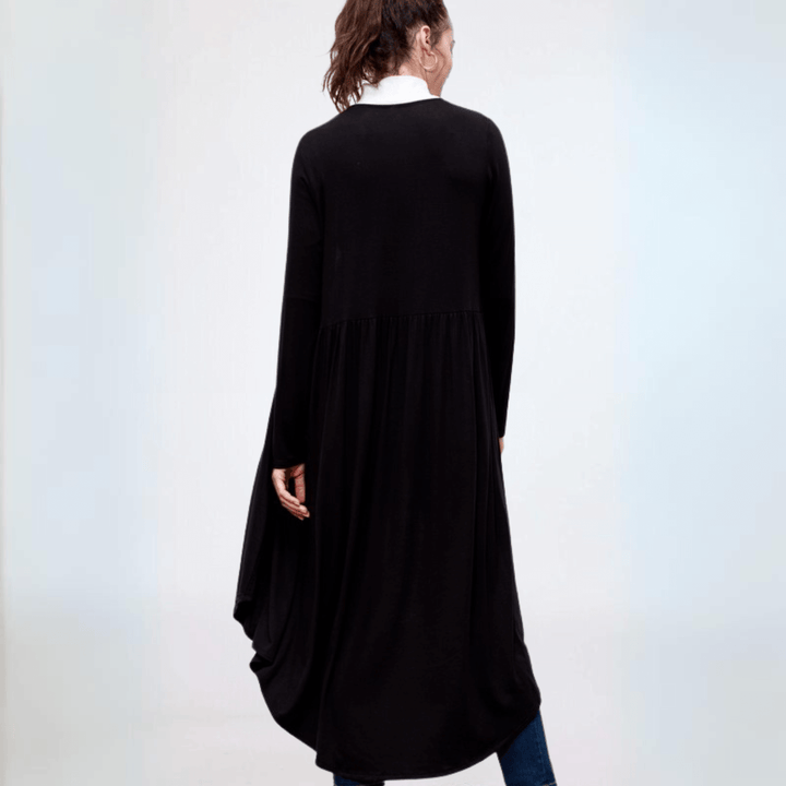 Made in USA Casual, Lightweight & Oh So Soft Open Front Maxi Length Bamboo Duster for All Seasons in Black | Classy Cozy Cool Made in America Boutique