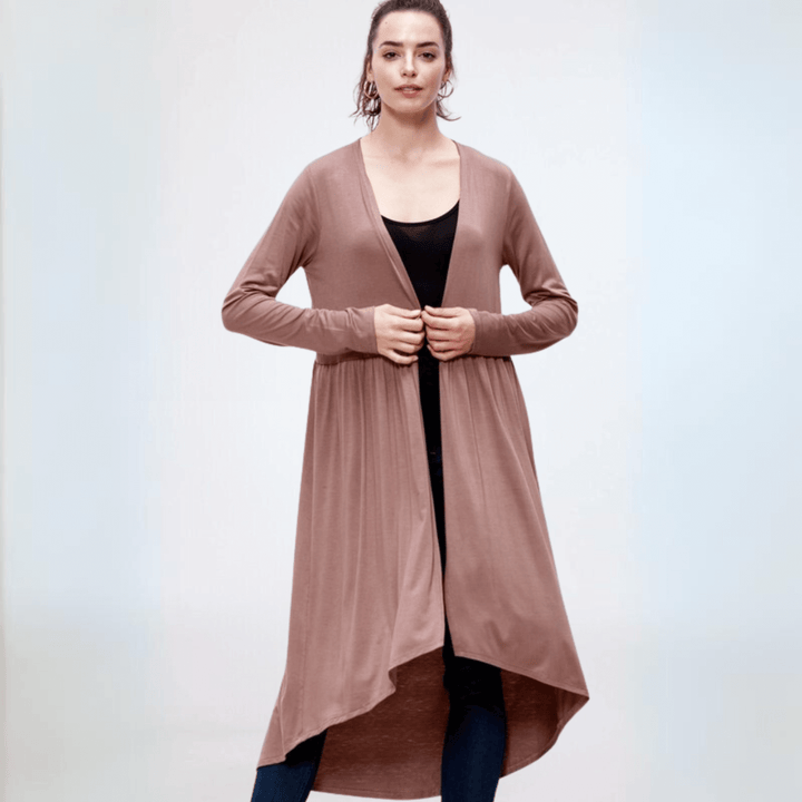 Made in USA Casual, Lightweight & Oh So Soft Open Front Maxi Length Bamboo Duster for All Seasons in Light Camel Brown | Classy Cozy Cool Made in America Boutique