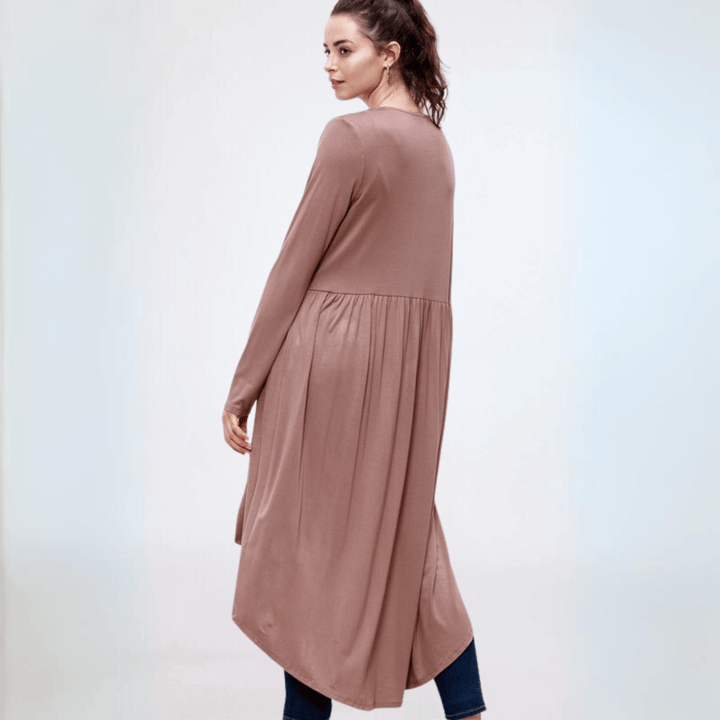 Made in USA Casual, Lightweight & Oh So Soft Open Front Maxi Length Bamboo Duster for All Seasons in Light Camel Brown | Classy Cozy Cool Made in America Boutique